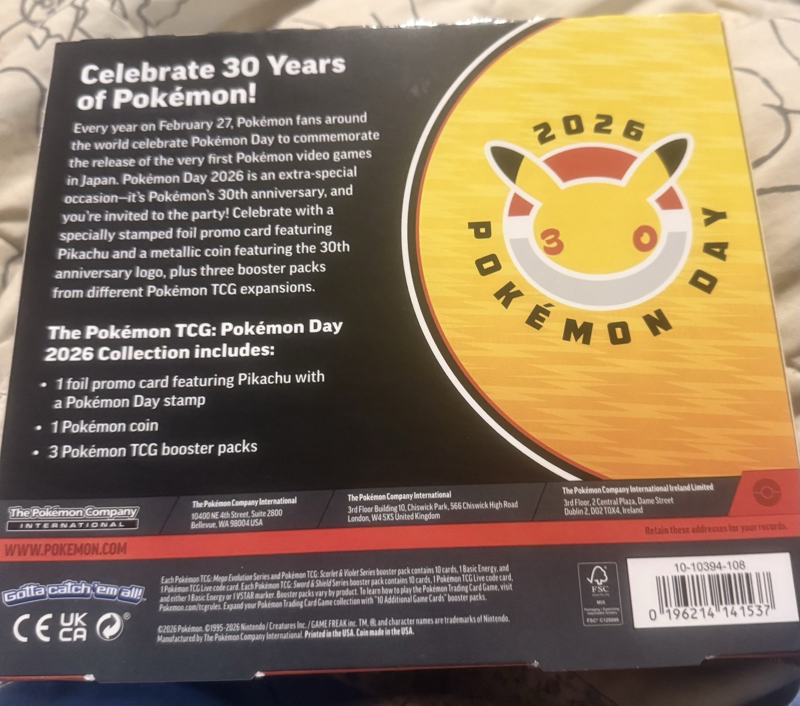 Pokémon TCG Pokémon Day 2026 Collection Box Pikachu Promo Coin 3 Boosters SEALED