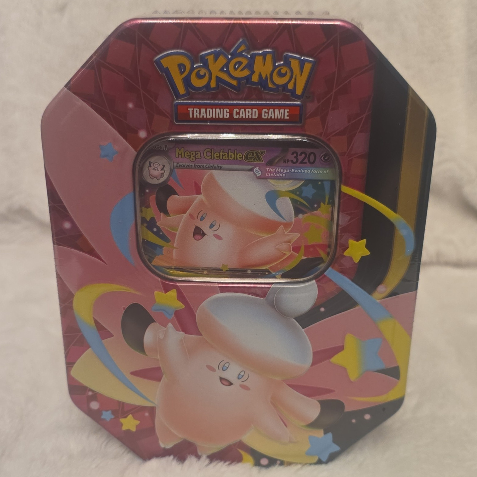 Pokémon TCG Mega Evolution Mega Clefable ex Tin Promo 2026 + 4 TCG Booster Packs
