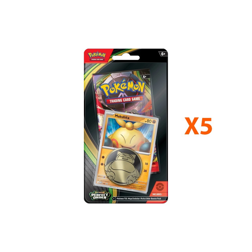 Pokemon TCG Perfect Order Makuhita Promo + Coin Blister Booster Pack LOT OF 5