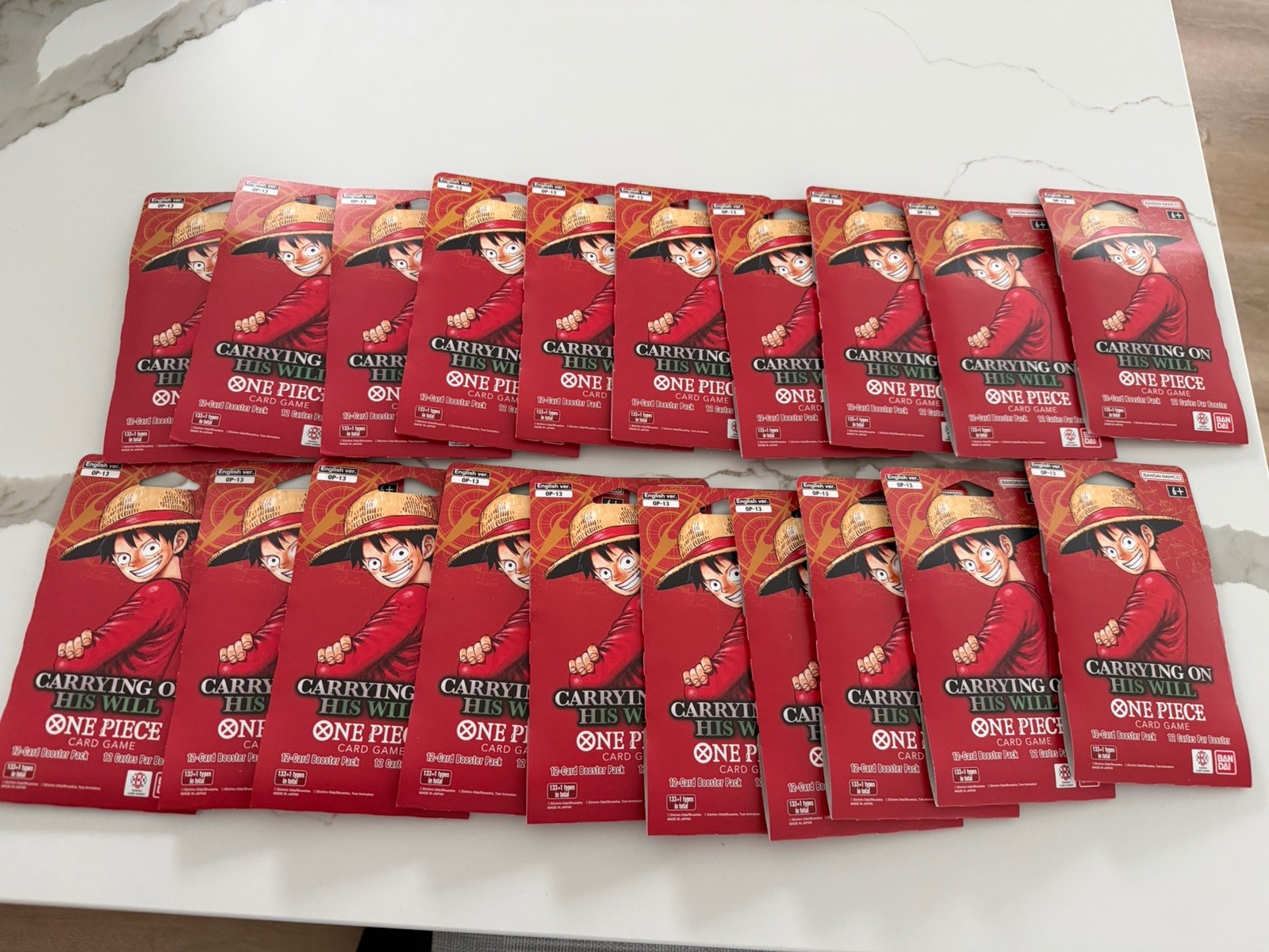 One Piece OP-13 Carrying on His Will Sleeved Blister Packs – Lot of 20