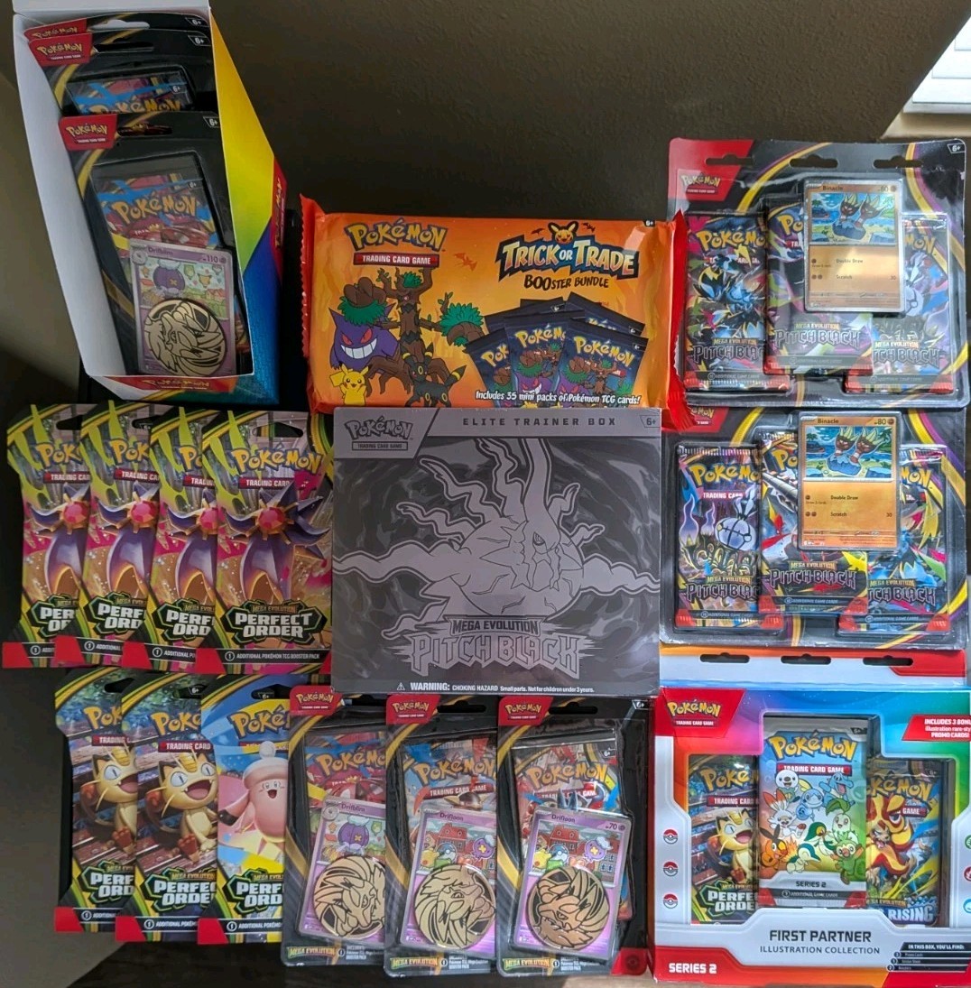 POKEMON TCG LOT Pitch Black 1 ETB,2) 3 Pack Blisters, 13 Evalution, 1 Trick ETC!