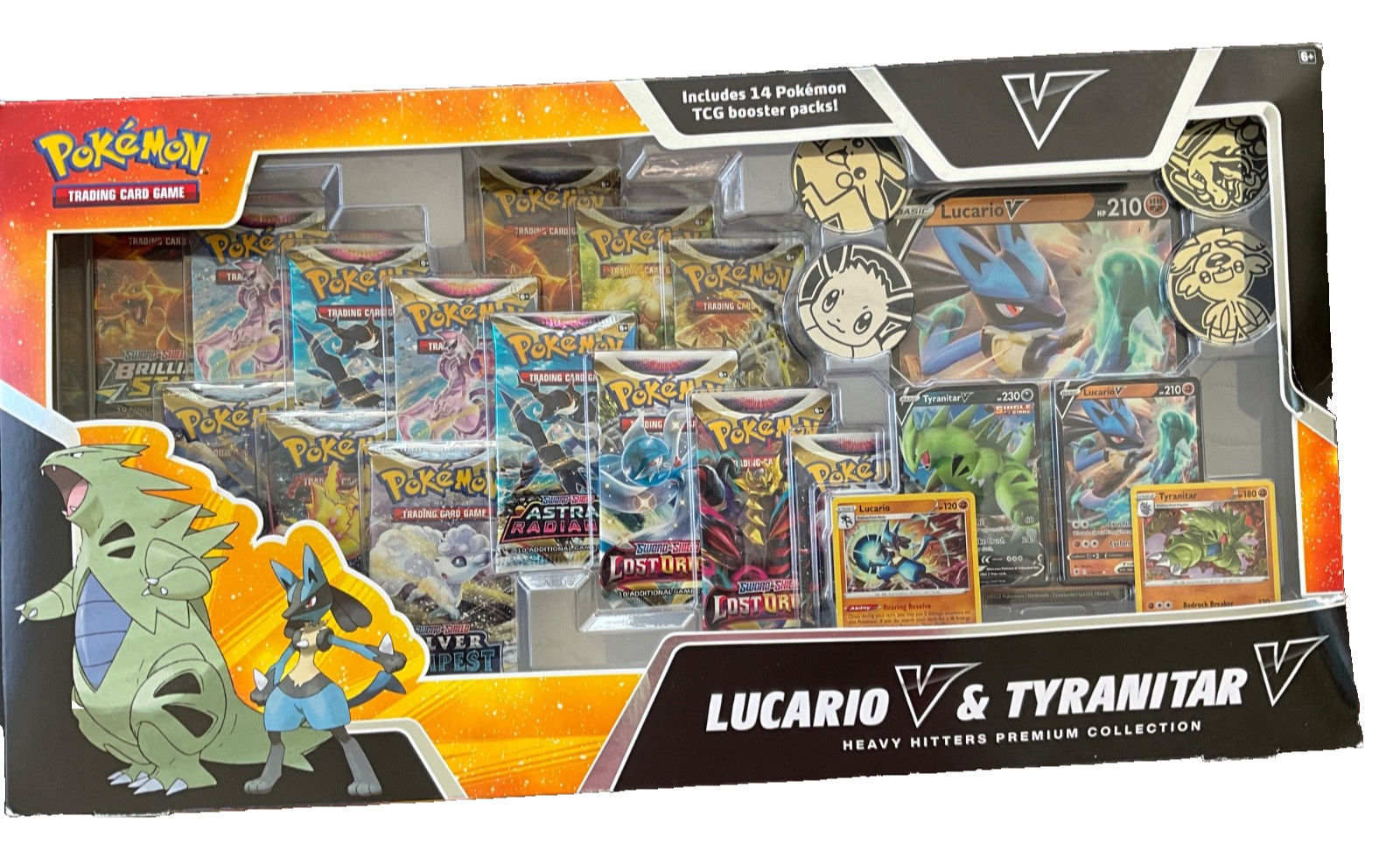 Pokemon TCG Lucario V & Tyranitar V Collector’s Box – 14 Packs