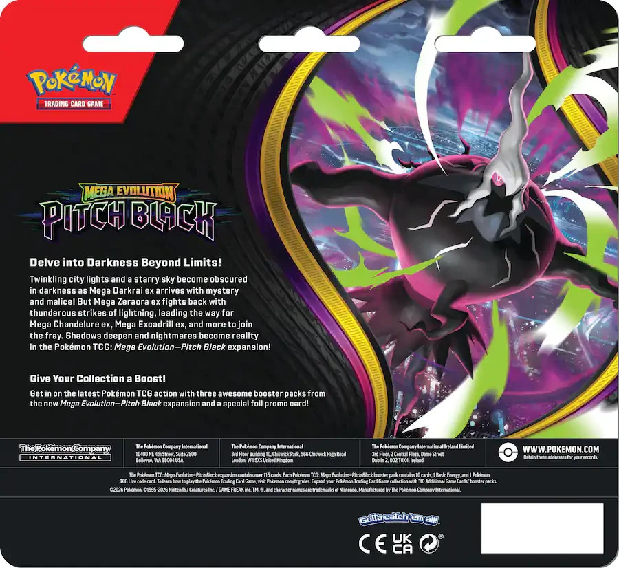 Pokemon TCG Mega Evolution 5.0 Pitch Black 3-Pack Blister Pack **New, Sealed✅**