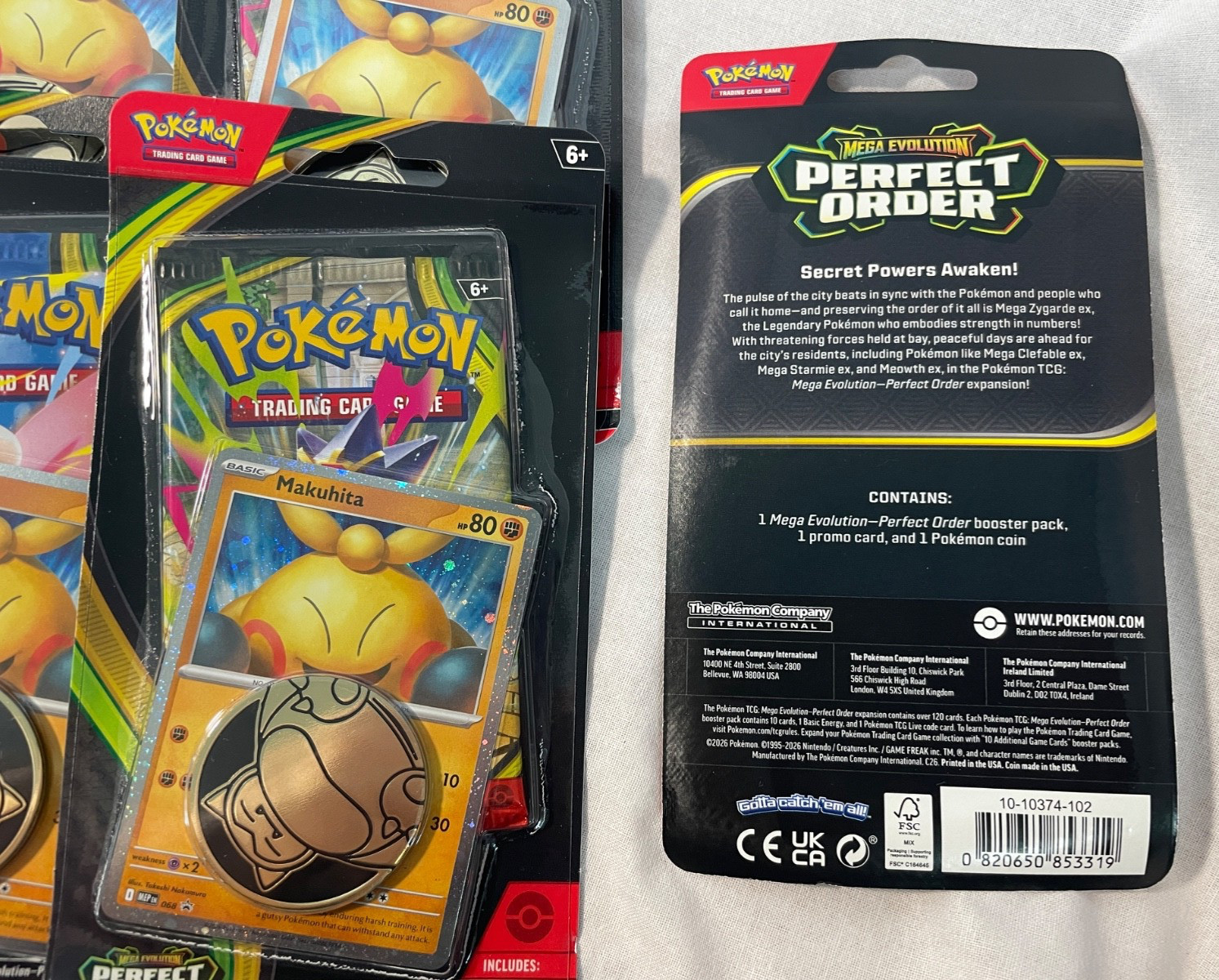 13 Pokémon Mega Evolution Perfect Order Booster Packs Makuhita Promo Card Coin