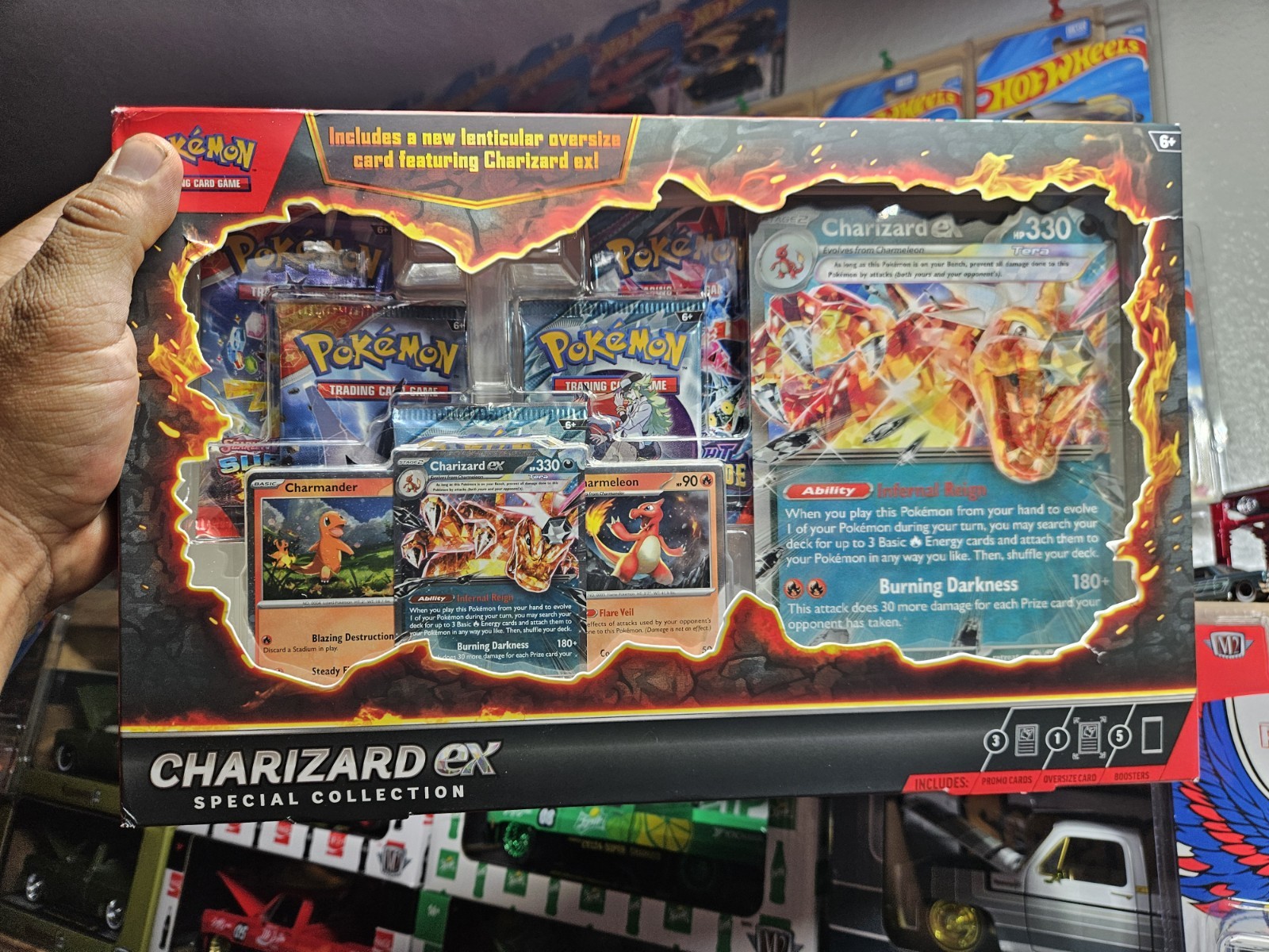 Pokémon Charizard Collection Box, 3 Tins Sealed, 1 Pokeball, 2 Blister Pacs.