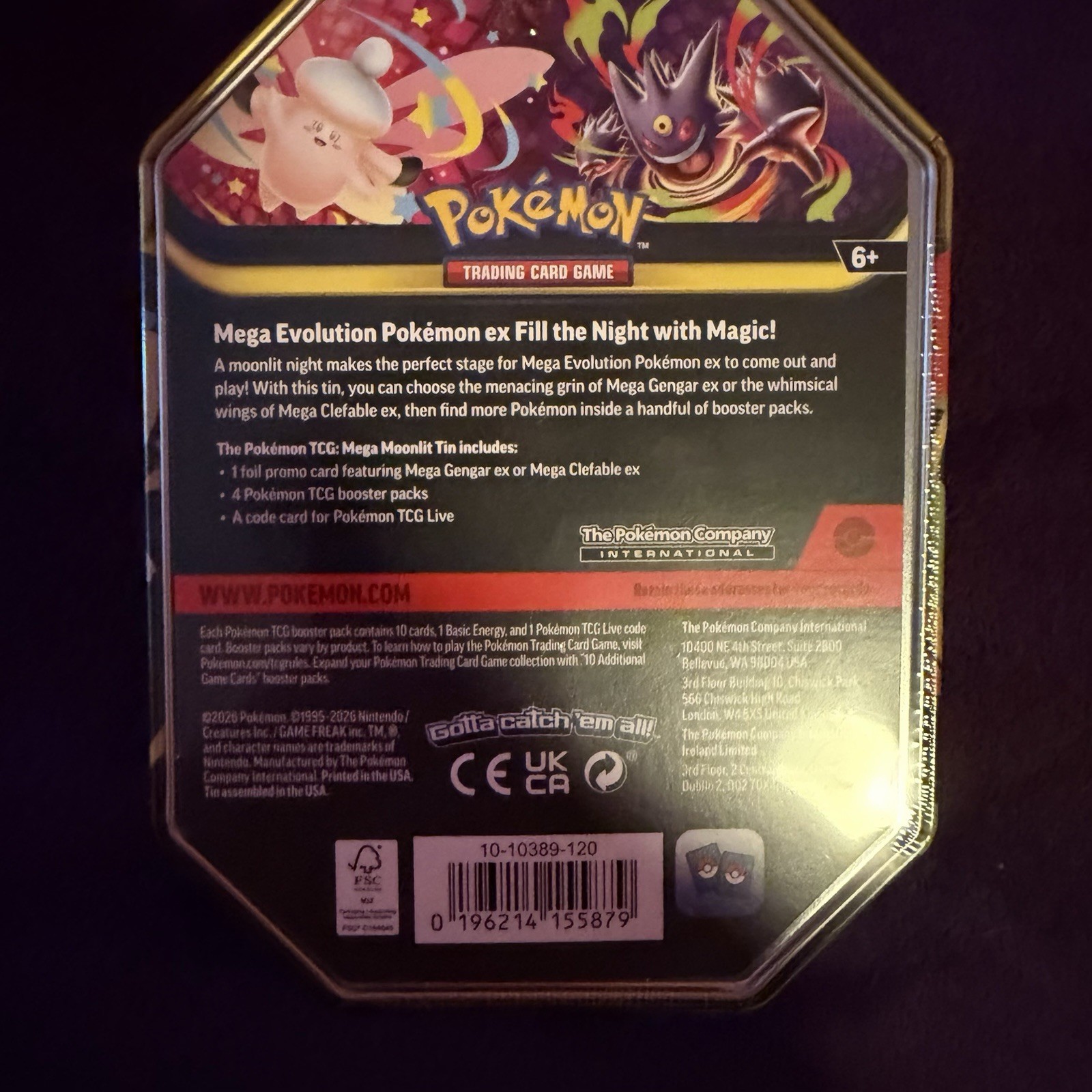 Pokemon TCG Mega Moonlit Tin Mega Clefable ex Promo 4 Booster EN 6+ 2026