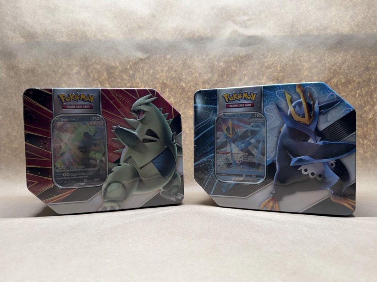 Pokemon Tyranitar V and Empoleon V Strikers Tins -FULLY SEALED w/ Evolving skies