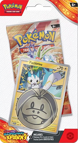 Pokemon Cards – S&V: Surging Sparks – PACHIRISU BLISTER PACK (1 Booster, Coin+)