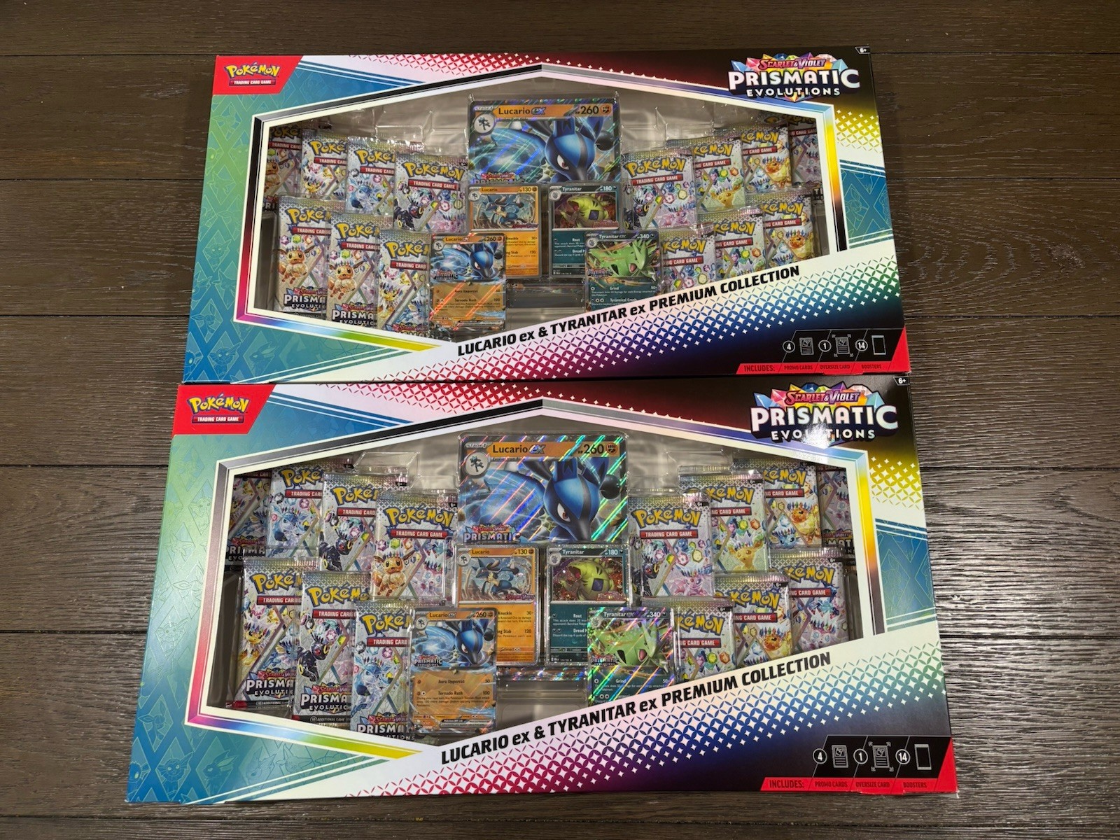 Prismatic Evolutions Lucario Ex & Tyranitar Ex Premium Collection New – Lot of 2