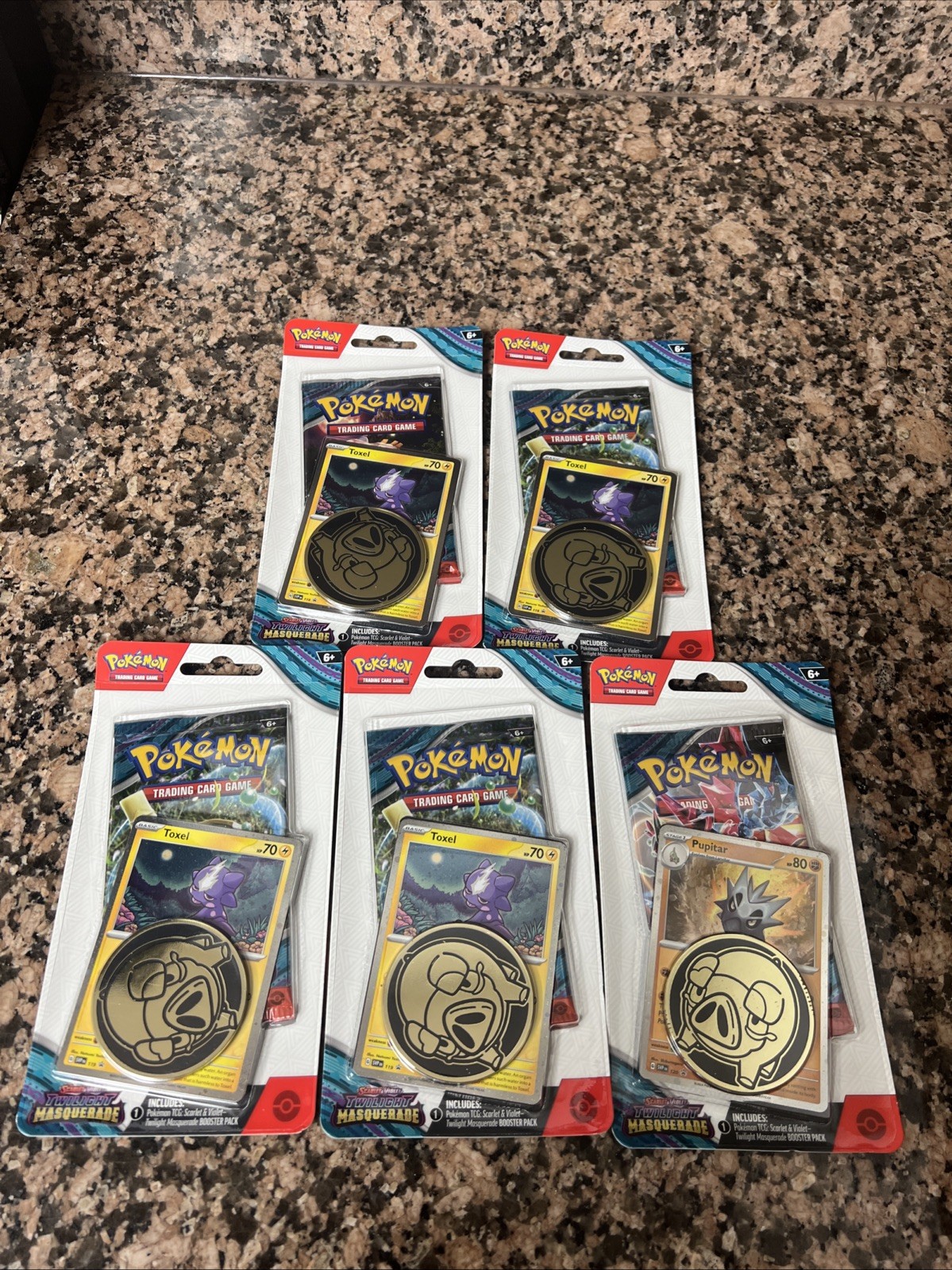 Lot of 5 Pokemon Scarlet and Violet Twilight Masquerade Booster Packs + Coins