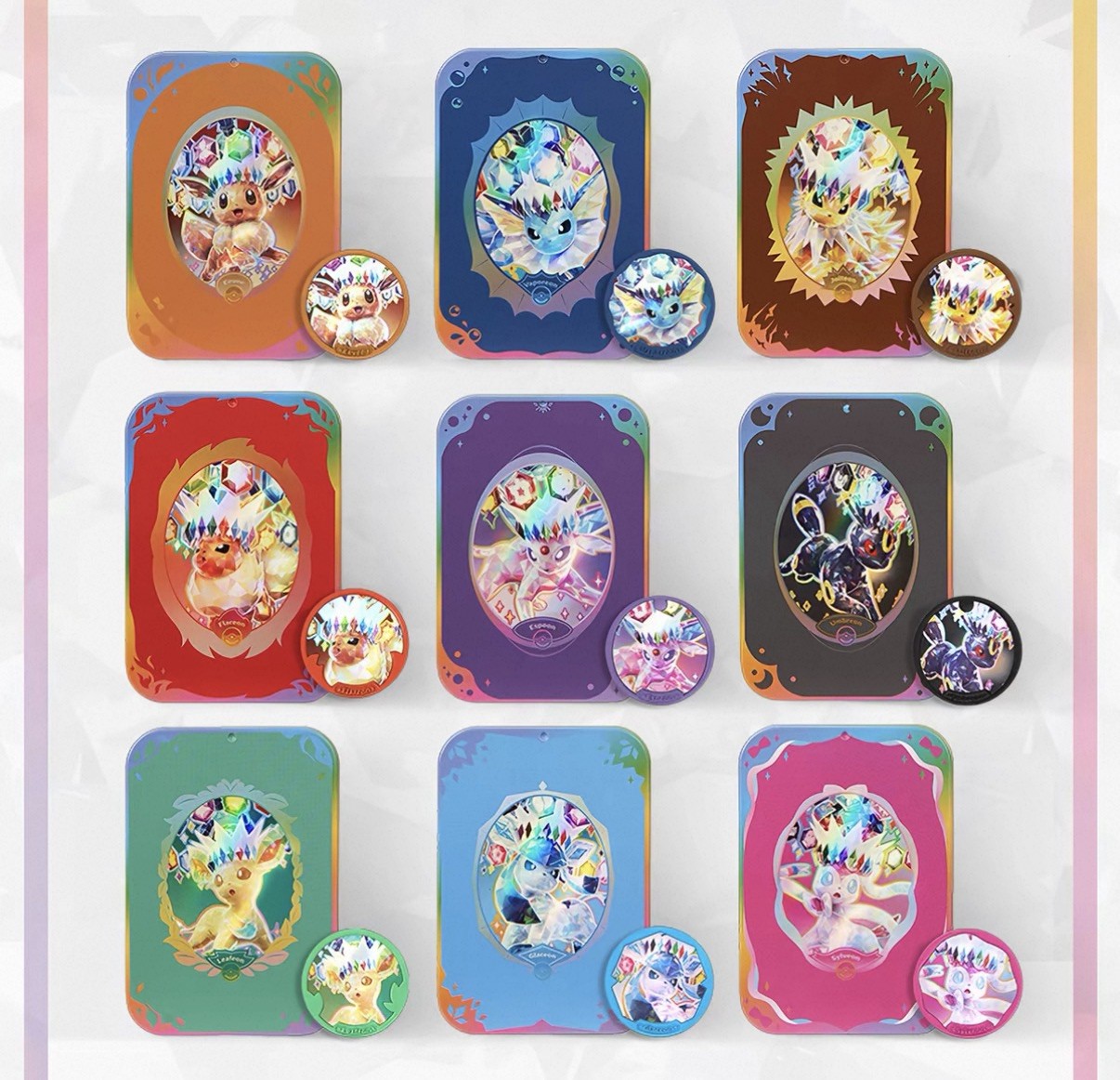 Lot 9 * Pokémon TCG Chinese Eeveelutions Tin Box & Magnetic Coin Set No packs