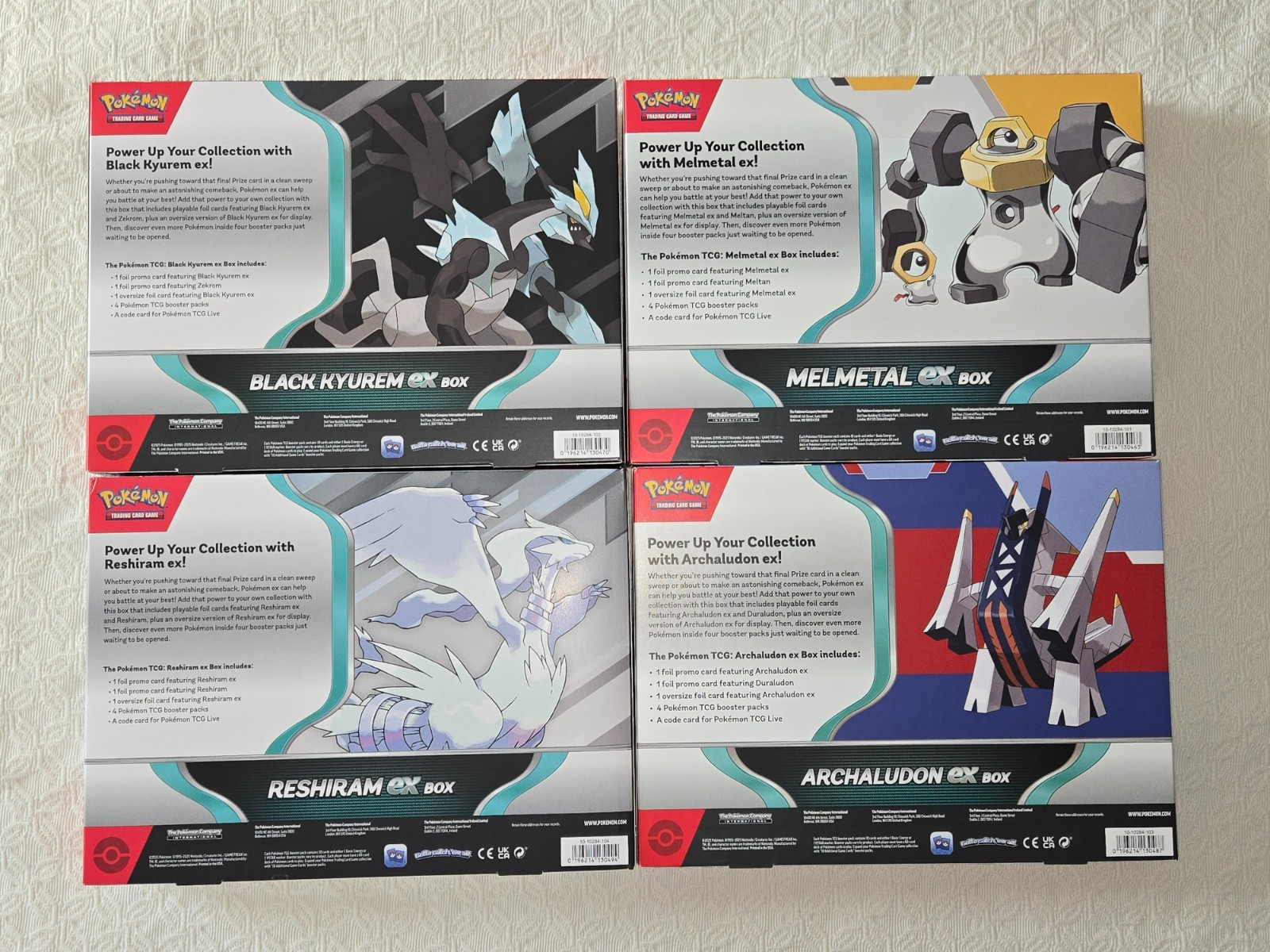 Pokemon Reshiram EX, Archaludon EX, Black Kyurem EX, Melmetal Ex Lot (4 Boxes)