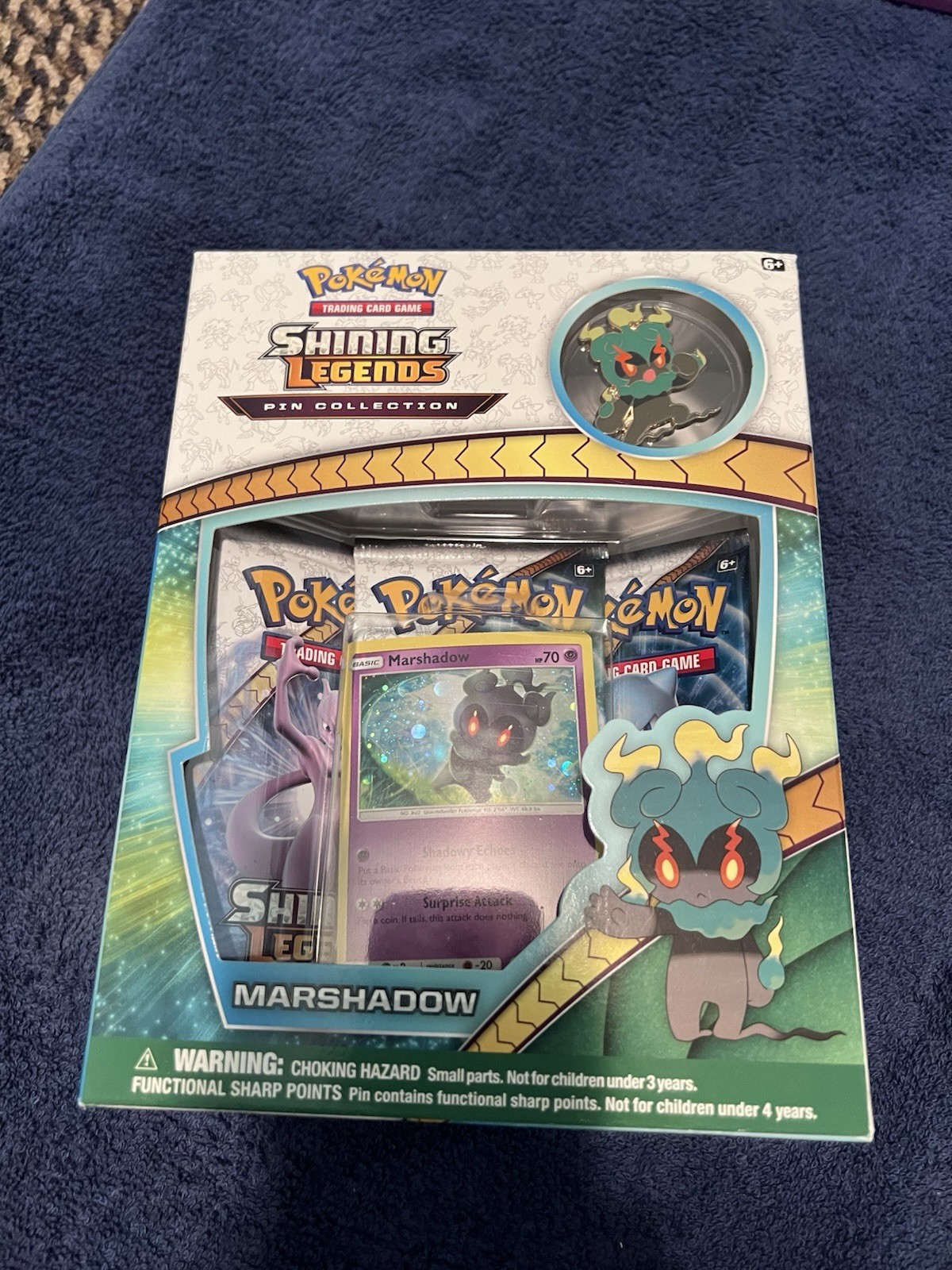 Pokemon 2017 Shining Legends 3 Pack Booster/Pin Box Factory Sealed (Marshadow)