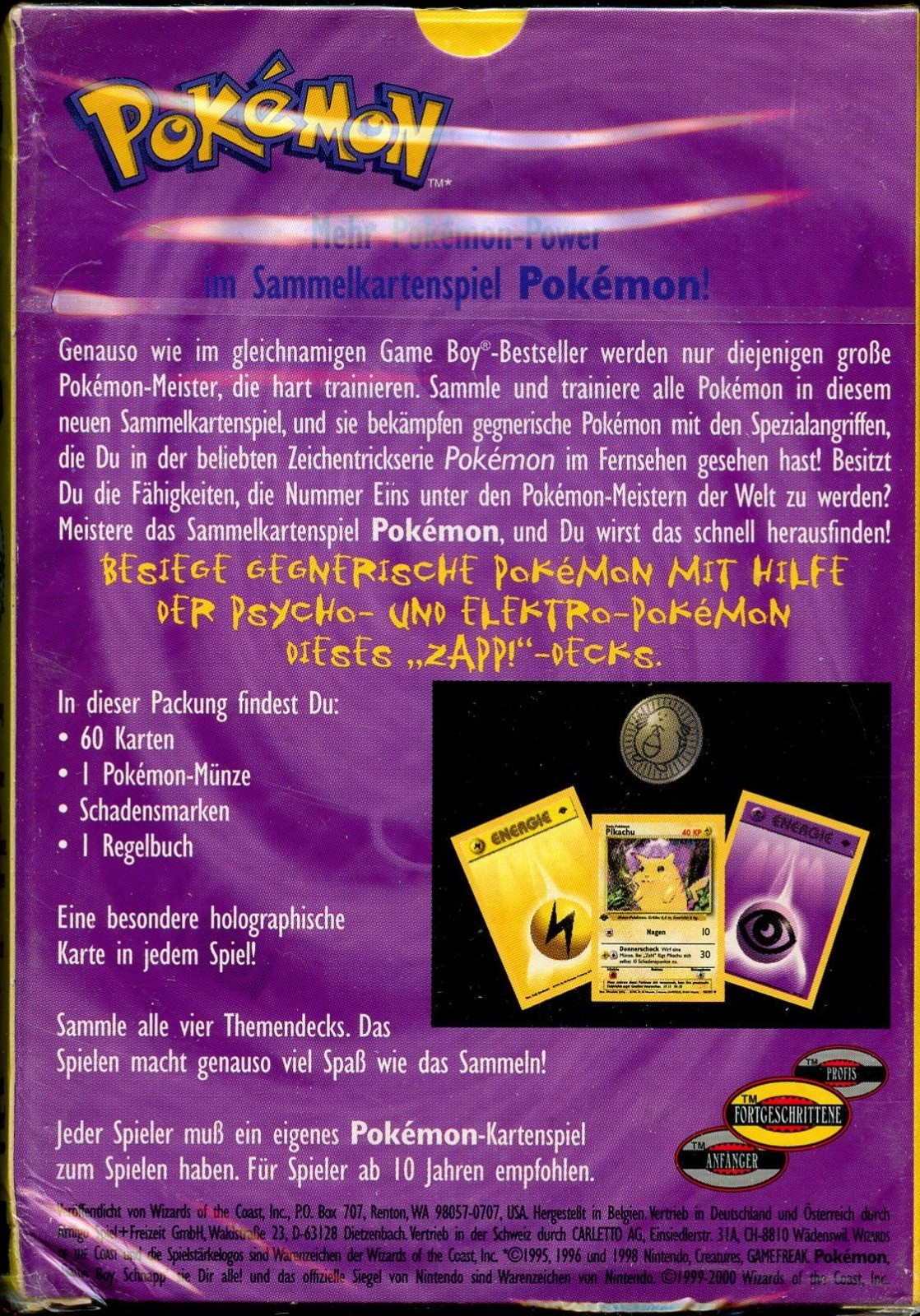 Sealed GERMAN Base Set ZAP! Theme Deck (60 Pokemon Cards)