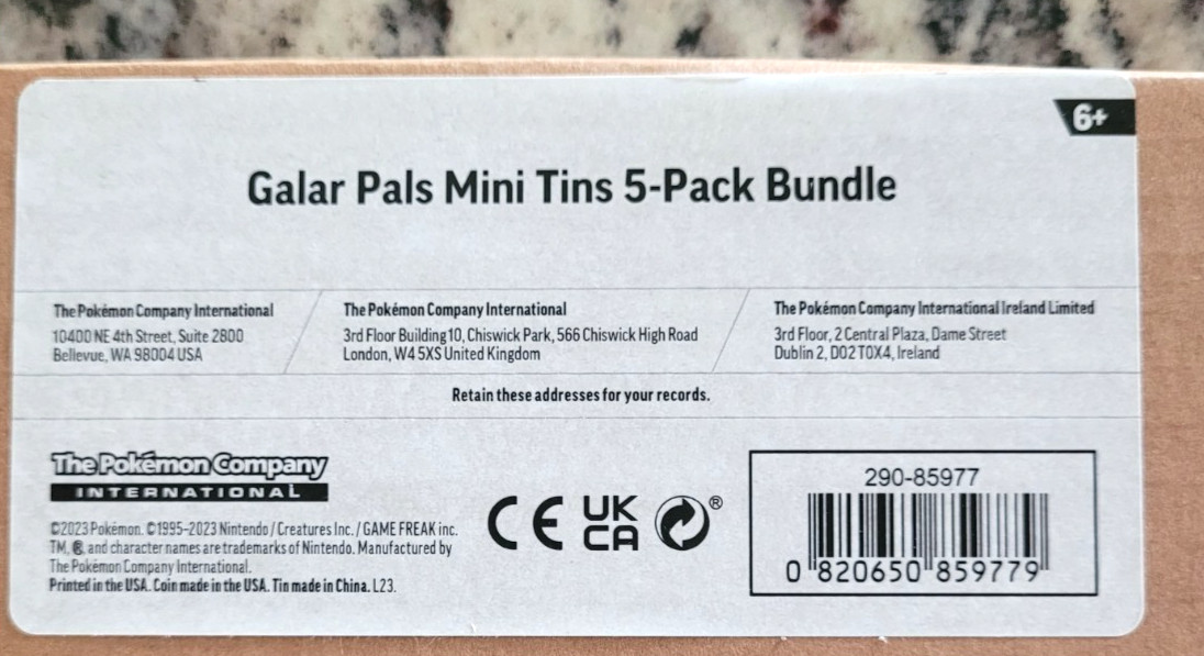 Pokémon TCG: Galar Pals Mini Tin 5-Pack Bundle Amazon Exclusive new and sealed