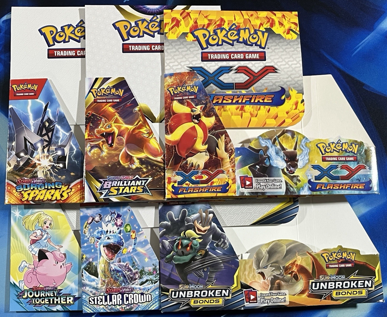 EMPTY Booster Box Lot X6 Flashfire Unbroken Bonds Brilliant Stars Surging Sparks