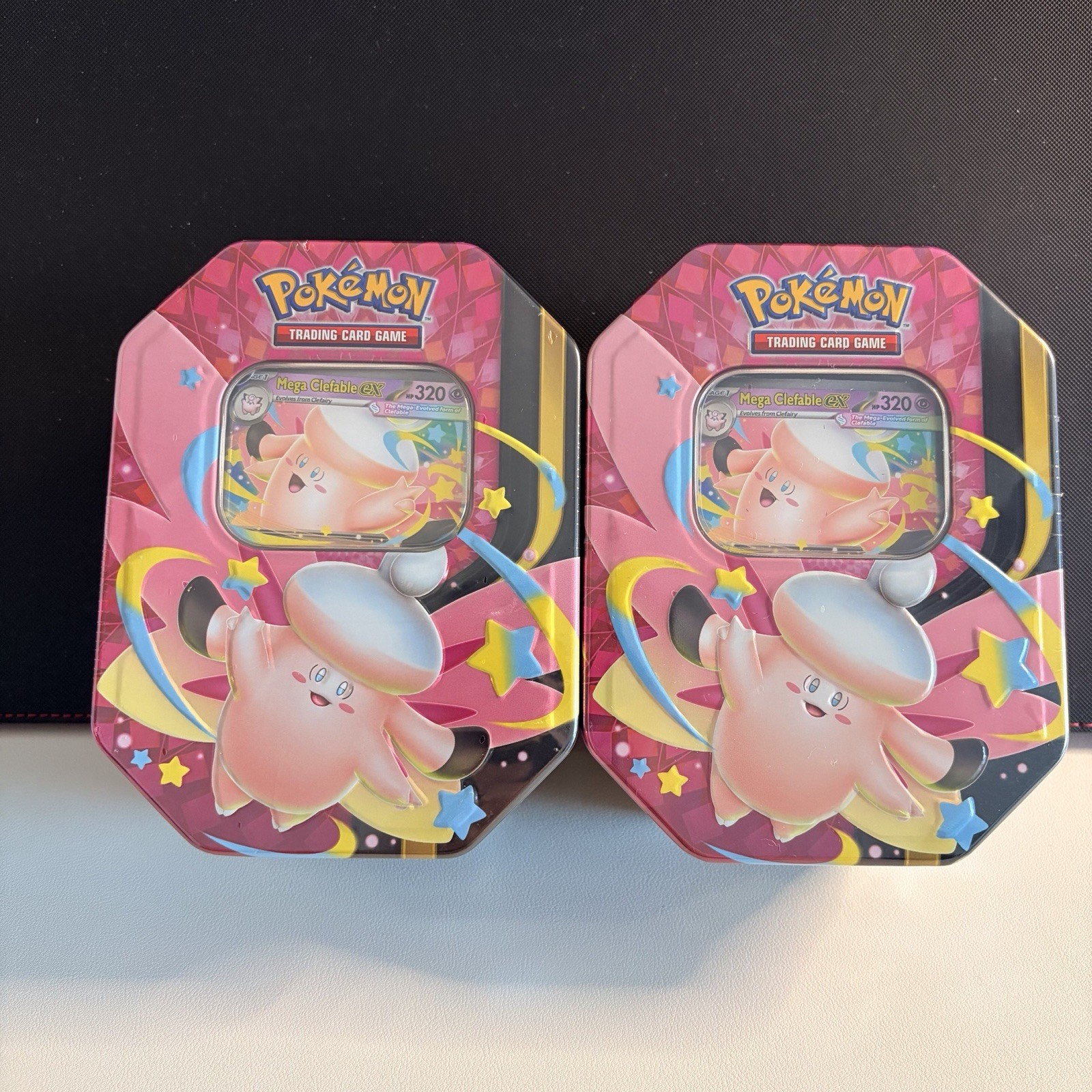 (2) Pokemon TCG Mega Evolution Moonlit Clefable ex Tin Set Lot of 2