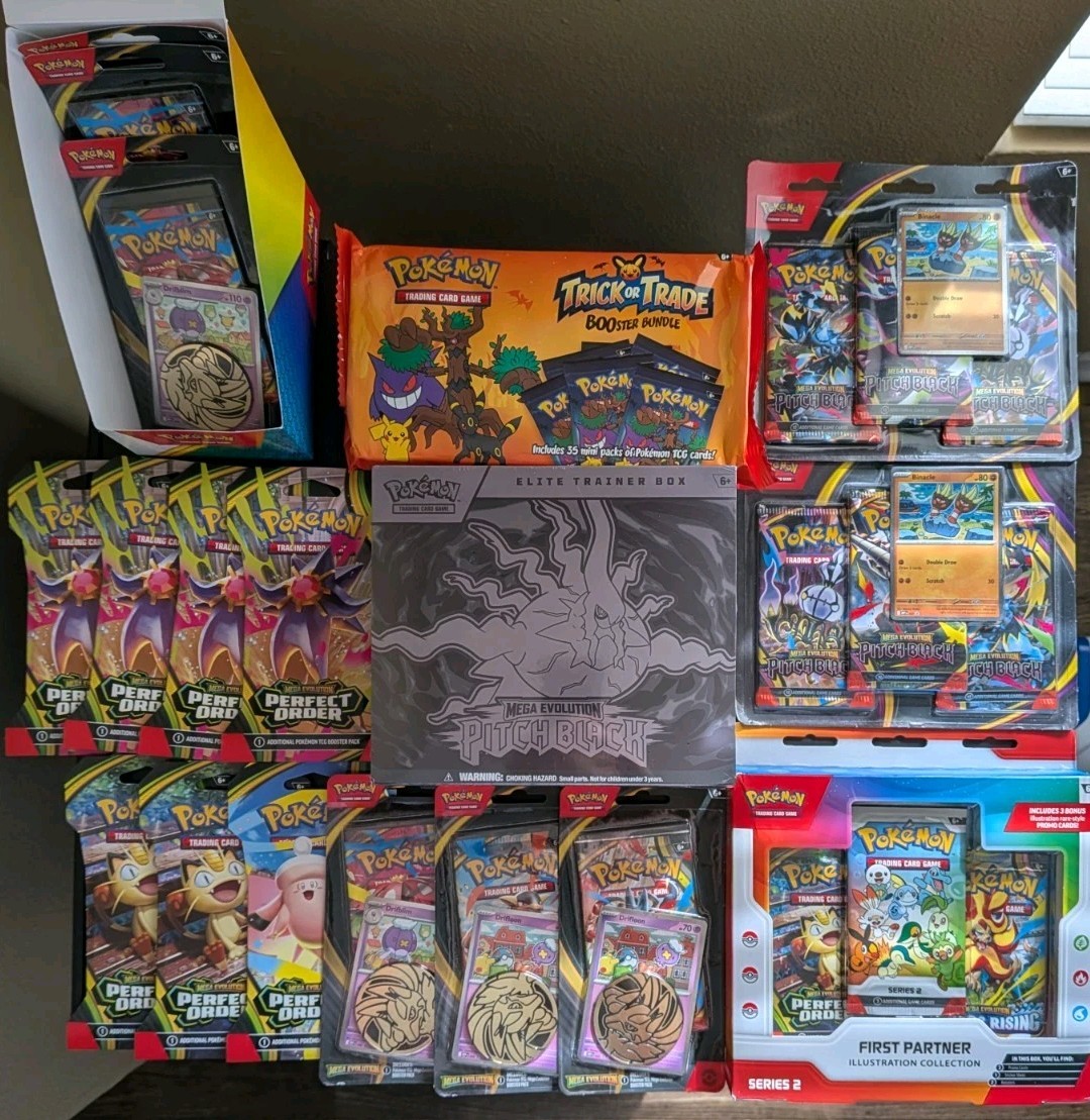 POKEMON TCG LOT Pitch Black 1 ETB,2) 3 Pack Blisters, 13 Evalution, 1 Trick ETC!