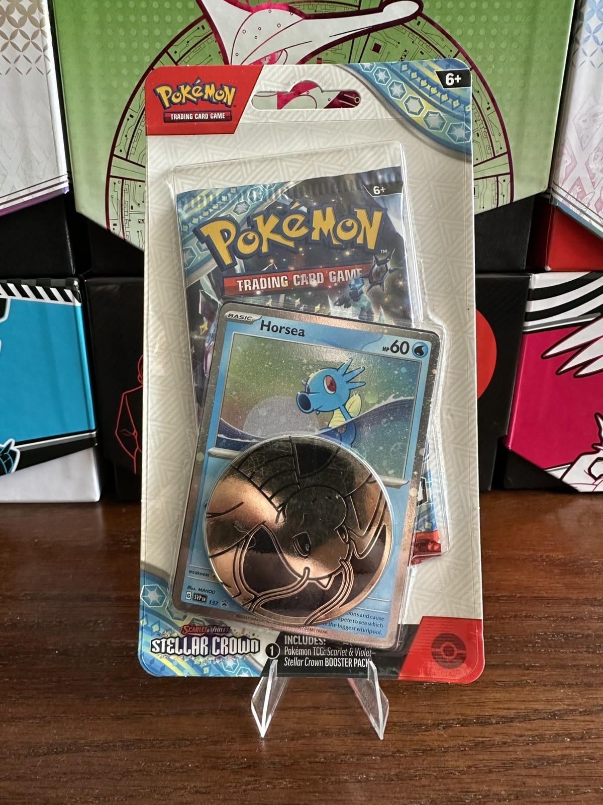 Pokemon Cards – S&V: Stellar Crown – HORSEA BLISTER PACK (1 Booster, 1 Coin+)