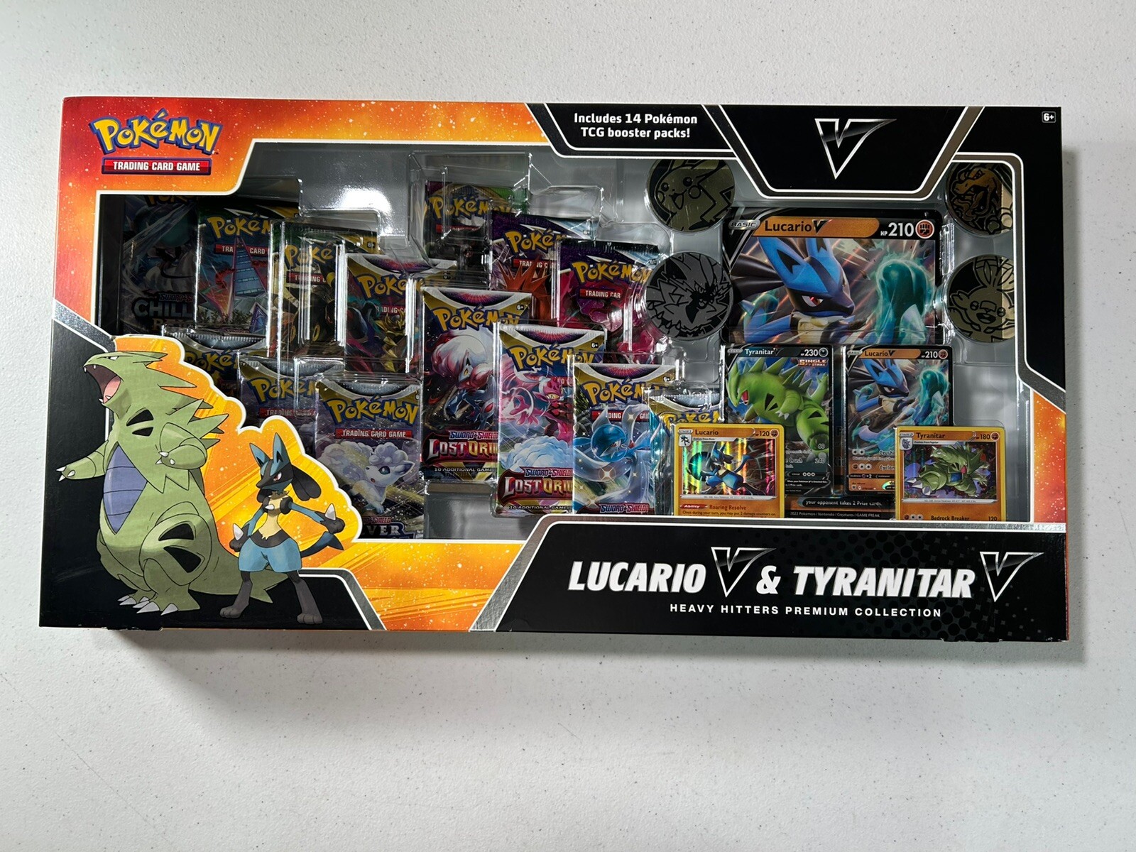 Pokemon TCG Lucario V & Tyranitar V Heavy Hitters Box -14 Packs W/Evolving Skies