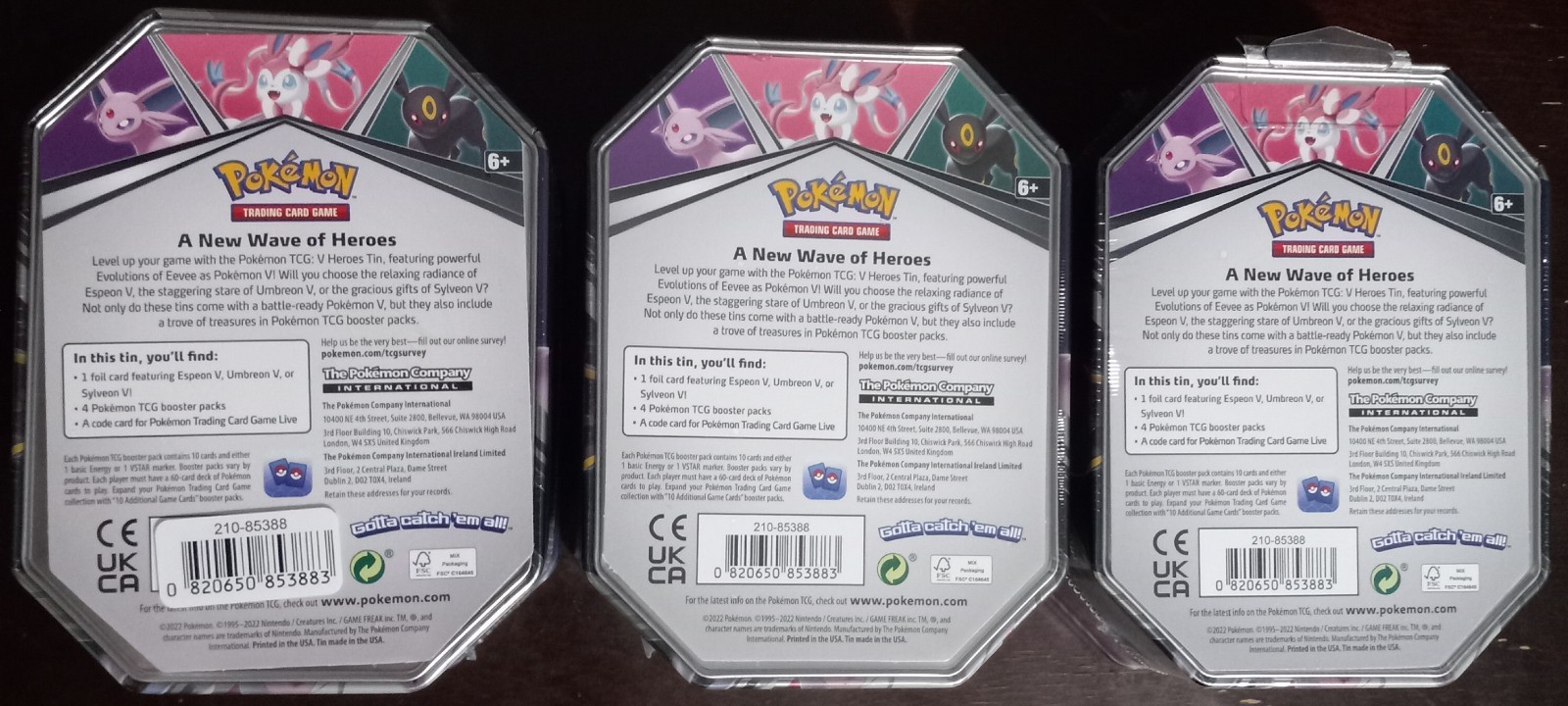 3x Evolving Skies V Hero Tin Full Set Umbreon Espeon Sylveon – Sealed -HoneyComb