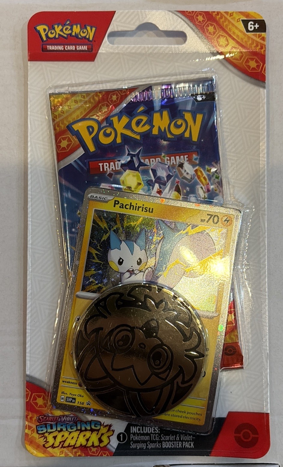 Pokemon Cards – S&V: Surging Sparks – PACHIRISU BLISTER PACK (1 Booster, Coin+)