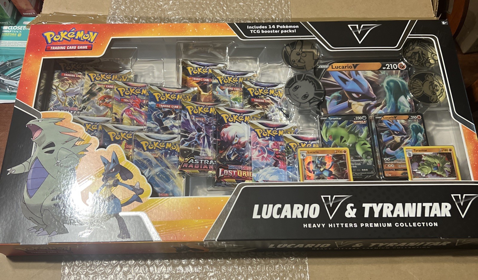 Pokemon TCG Lucario V & Tyranitar V Collector’s Box – 14 Packs