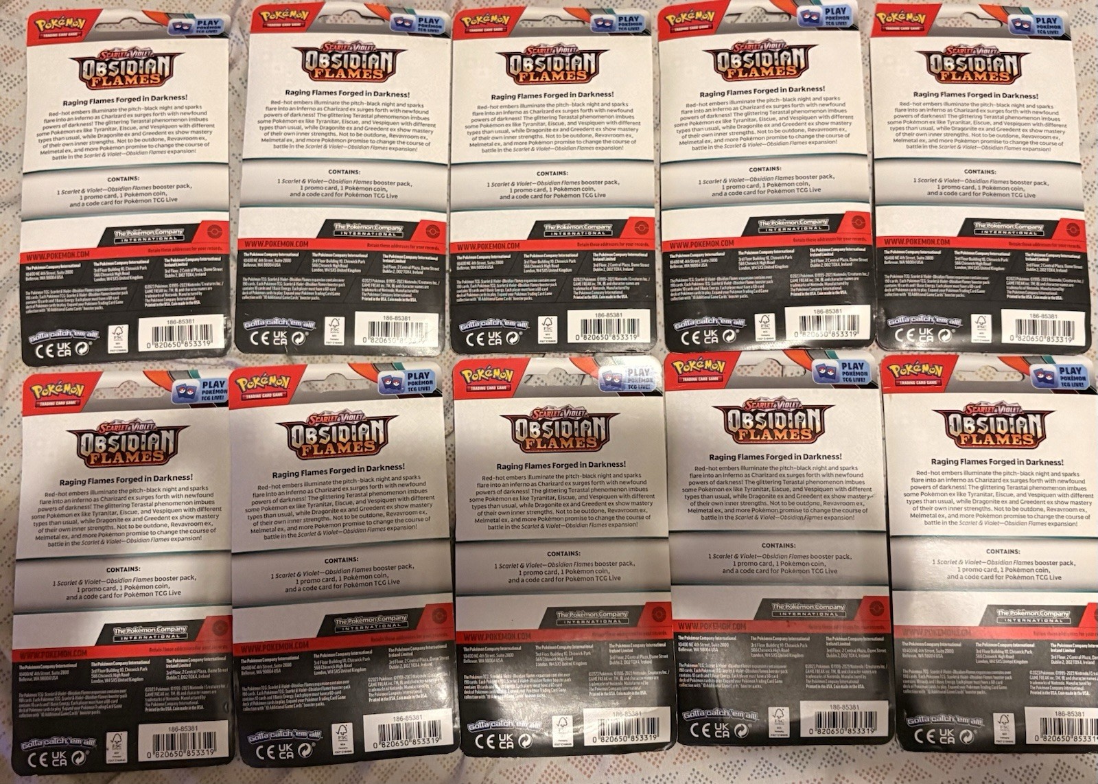 Pokemon Scarlet & Violet Obsidian Flames Checklane Blister Pack Lot Of 10