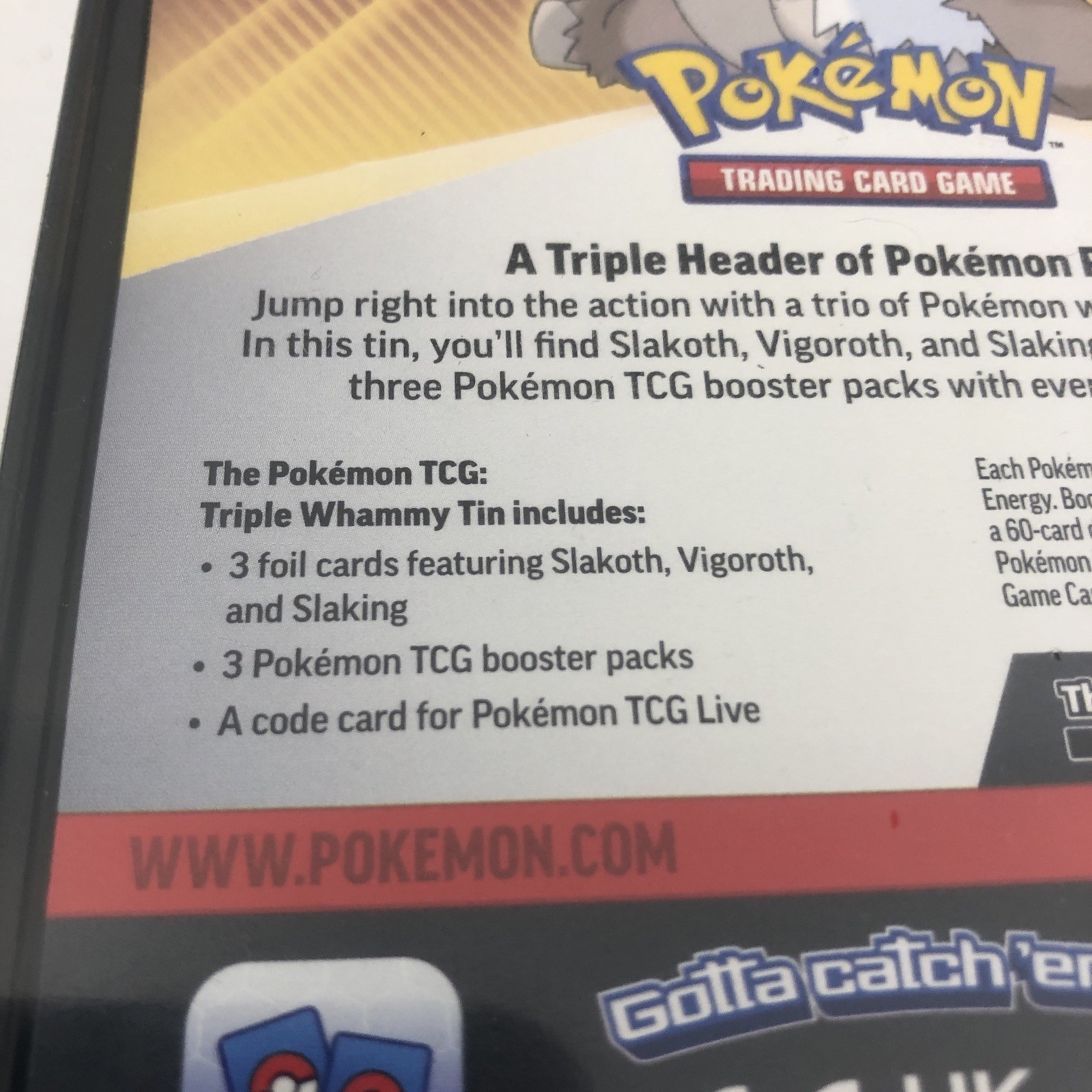 Pokemon FACTORY SEALED Slaking TCG Triple Whammy TIN 3 PACKS