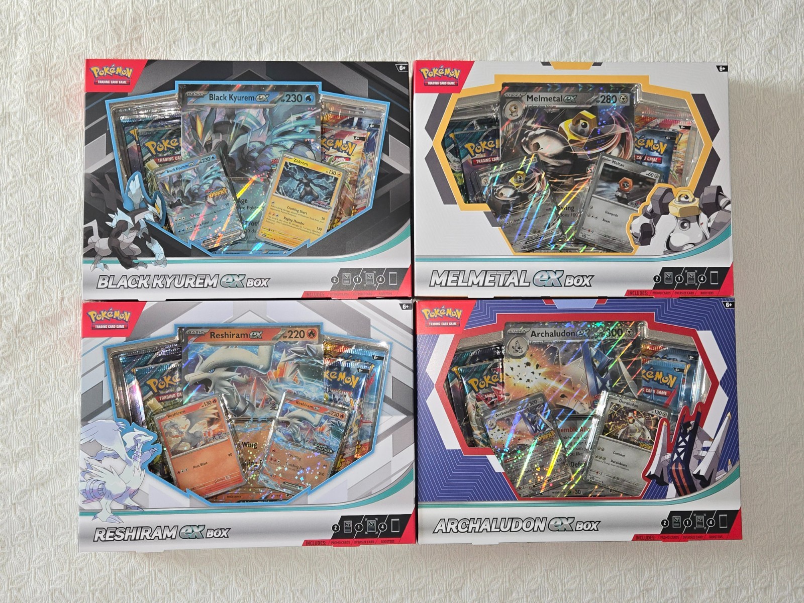 Pokemon Reshiram EX, Archaludon EX, Black Kyurem EX, Melmetal Ex Lot (4 Boxes)