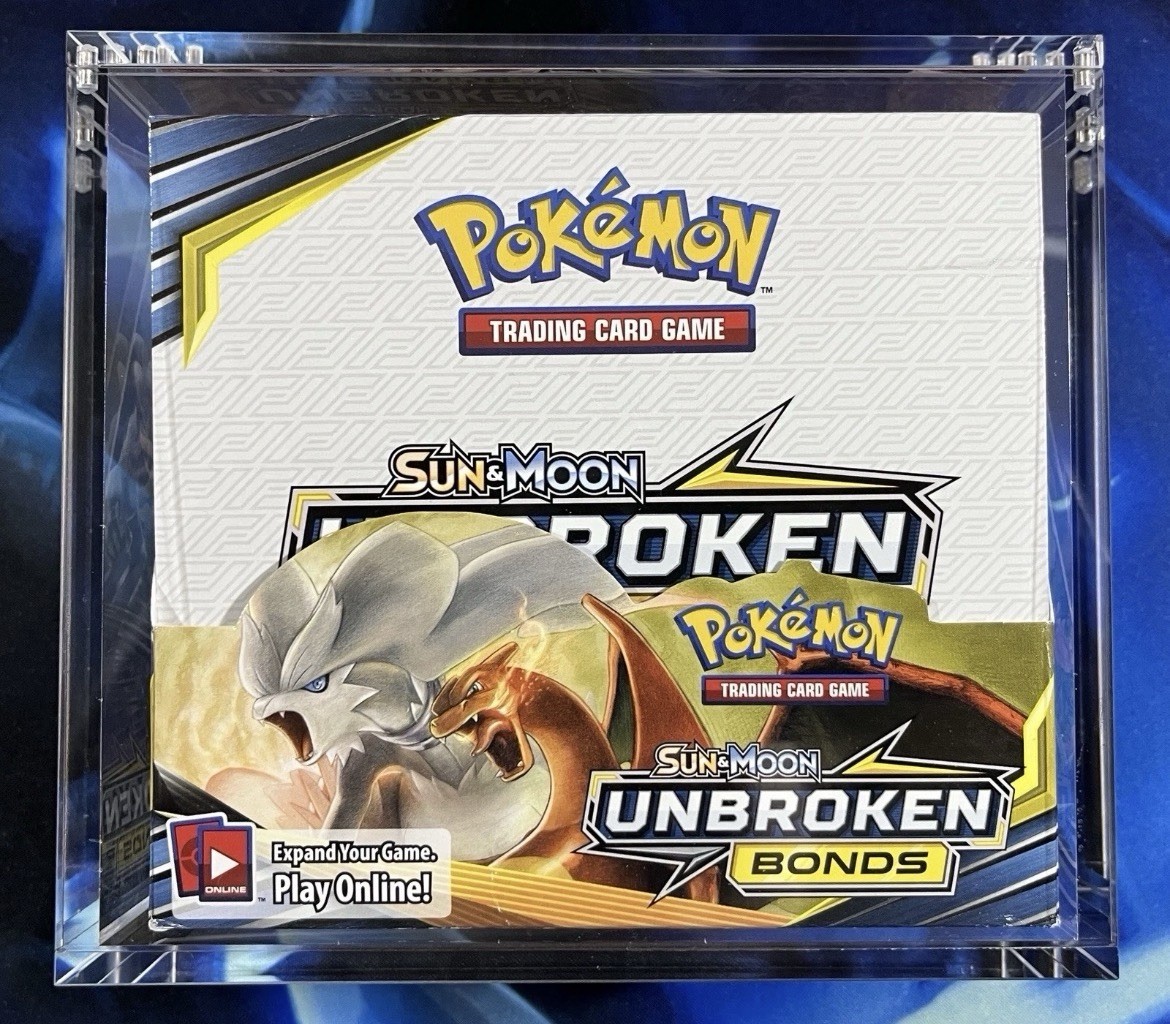 Pokemon EMPTY 2019 Sun & Moon Unbroken Bonds Booster Box Acrylic Box Case Magnet