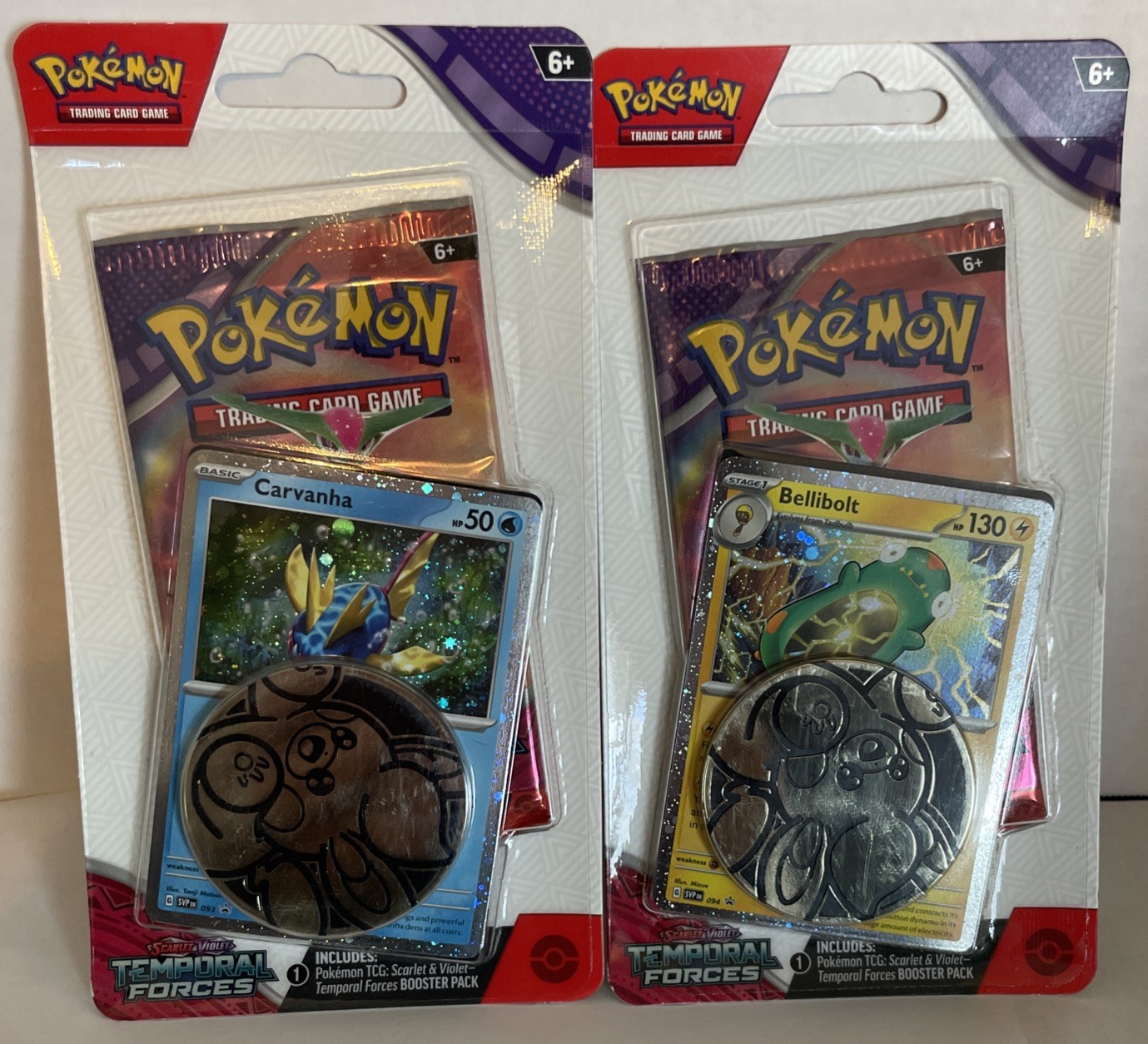 🔥 Pokemon Temporal Forces Checklane Blister Set of 2 Packs Bellibolt / Carvanha