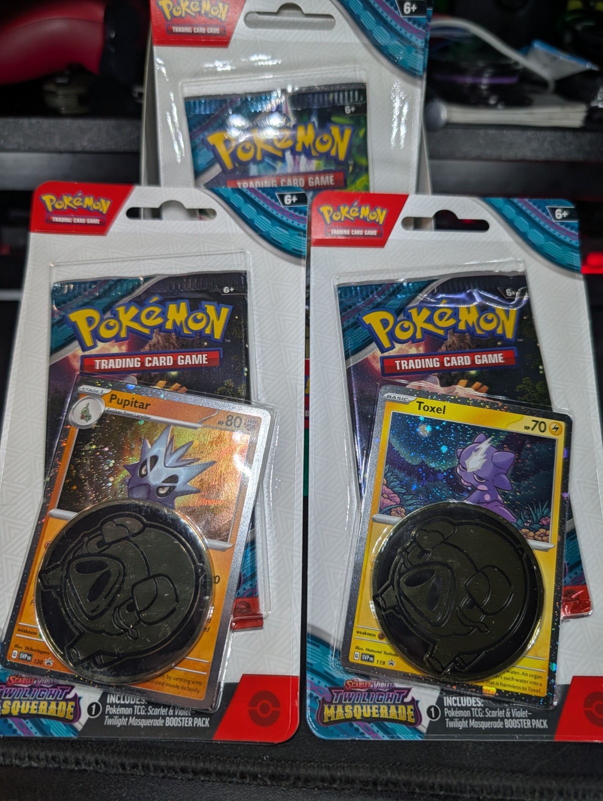 2 Pokemon Scarlet and Violet Twilight Masquerade Booster Packs + Coins 2024