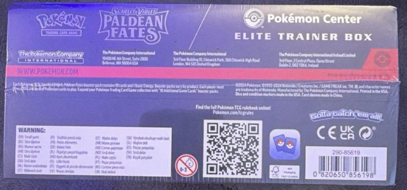 Pokémon Center TCG Scarlet & Violet Paldean Fates ETB – English + Acrylic Case
