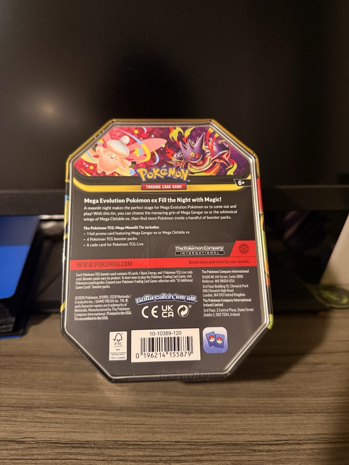 Pokémon TCG Mega Moon Tin Metal Box English Clefable Gengar Age 6+
