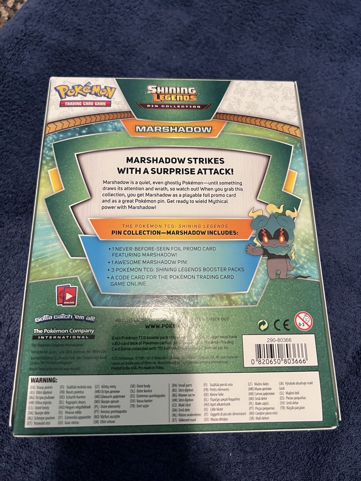 Pokemon 2017 Shining Legends 3 Pack Booster/Pin Box Factory Sealed (Marshadow)