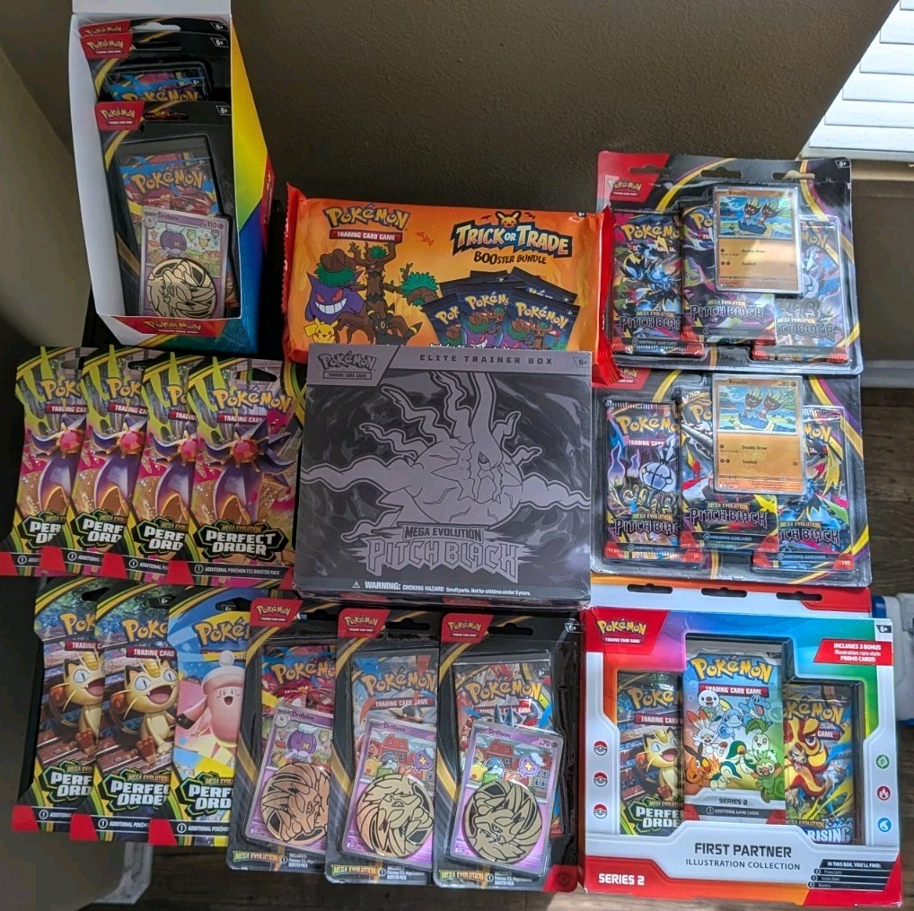 POKEMON TCG LOT Pitch Black 1 ETB,2) 3 Pack Blisters, 13 Evalution, 1 Trick ETC!